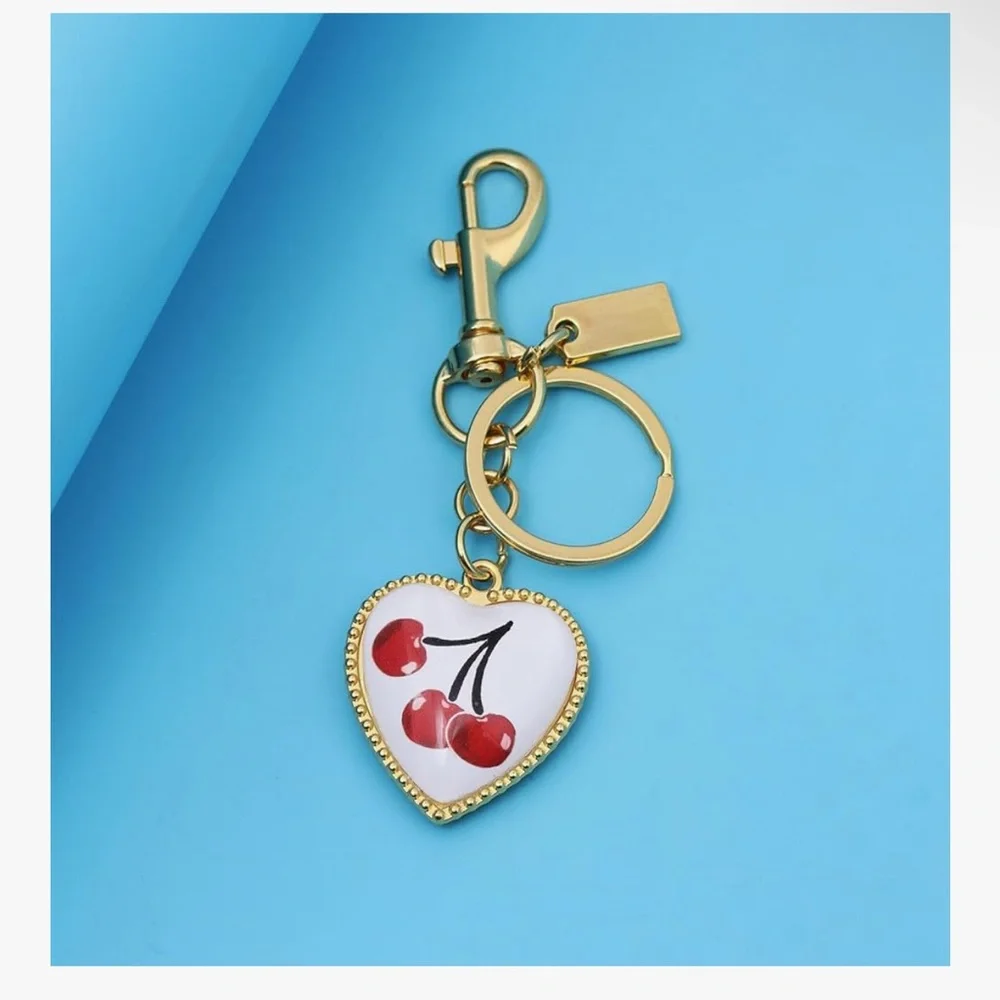 🆕 Gold Heart Cherry Keychain Charm - Women Accessories